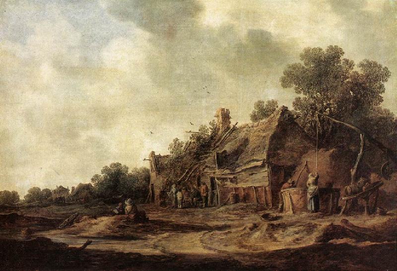 GOYEN, Jan van Peasant Huts with a Sweep Well sdg Sweden oil painting art